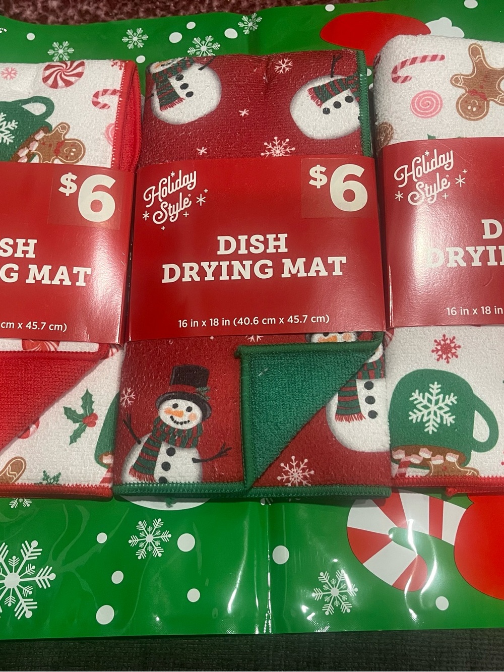 Set of 3 Red and Green Holiday Dish Drying Mats